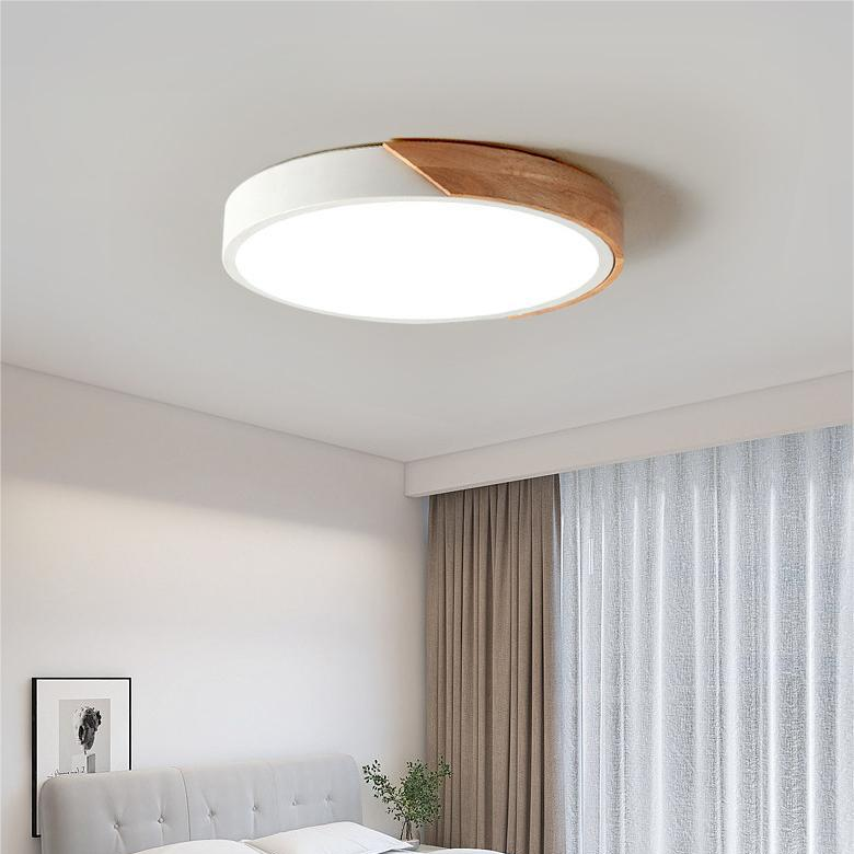 Scandinavian Circular LED Ceiling Light, Metal, Acrylic and Wood