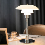 Scandinavian Glass LED Desk Lamp with Adjustable Arm, 28 cm Diameter