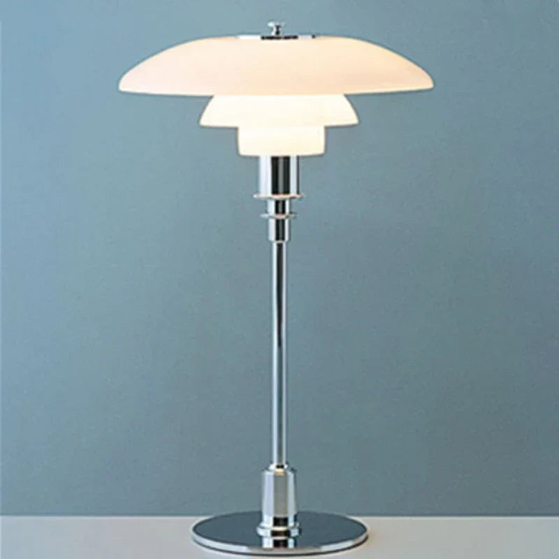 Scandinavian Glass LED Desk Lamp with Adjustable Arm, 28 cm Diameter