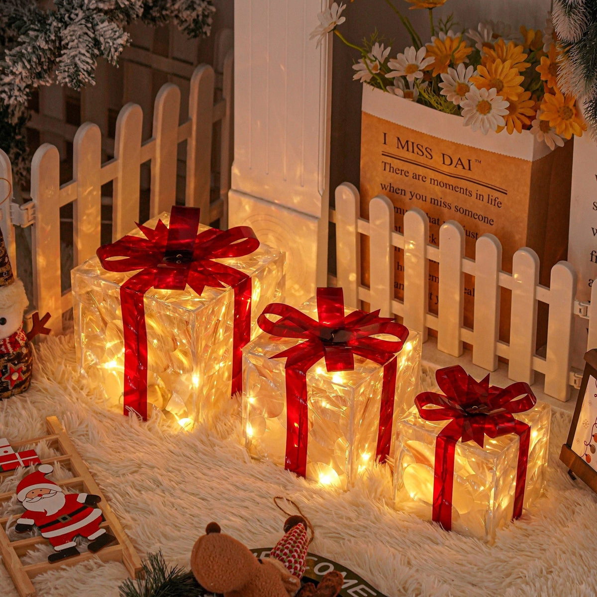 Set of 3 LED Christmas Gift Boxes, PVC and Metal