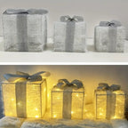 Set of 3 LED Christmas Gift Boxes, PVC and Metal