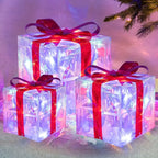 Set of 3 LED Christmas Gift Boxes, PVC and Metal