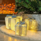 Set of 3 LED Christmas Gift Boxes, PVC and Metal