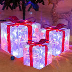 Set of 3 LED Christmas Gift Boxes, PVC and Metal