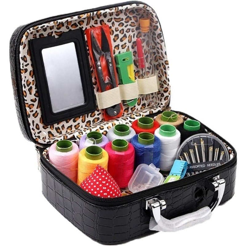 Portable Sewing Kit in Faux Leather Case - Croc Pattern, 20 x 14.5 x 7.5 cm