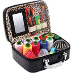 Portable Sewing Kit in Faux Leather Case - Croc Pattern, 20 x 14.5 x 7.5 cm