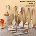 Silicone Kitchen Utensil Set, 12-Piece, Wooden Handles