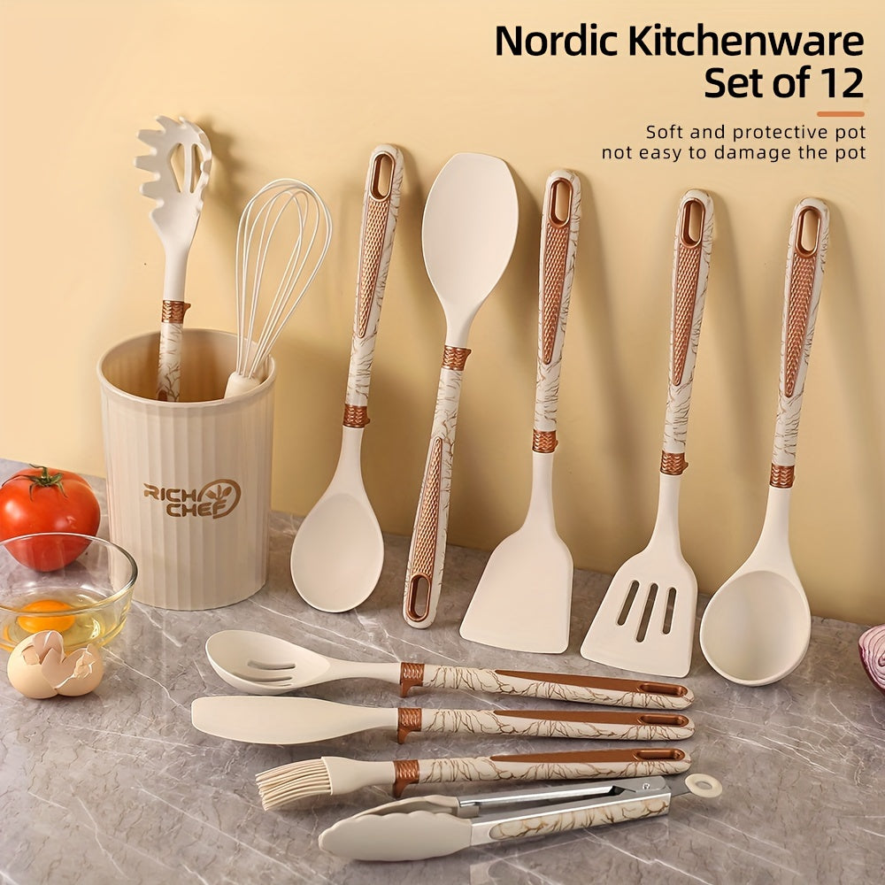 Silicone Kitchen Utensil Set, 12-Piece, Wooden Handles
