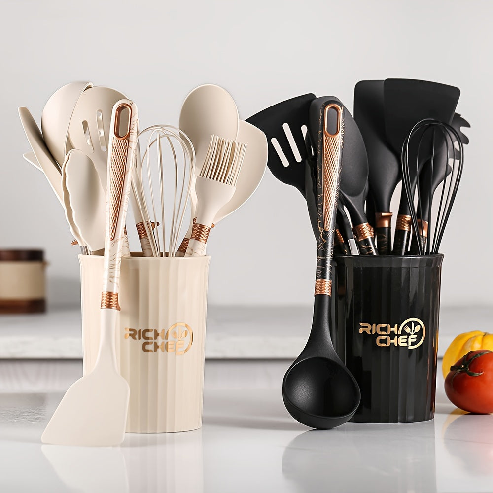Silicone Kitchen Utensil Set, 12-Piece, Wooden Handles