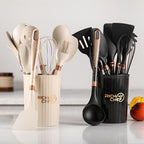 Silicone Kitchen Utensil Set, 12-Piece, Wooden Handles