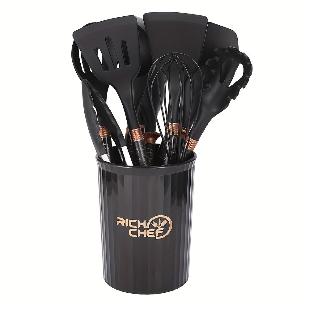 Silicone Kitchen Utensil Set, 12-Piece, Wooden Handles