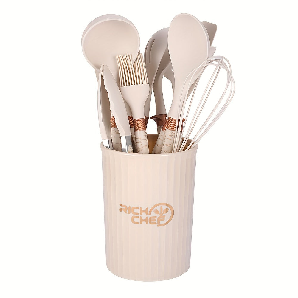 Silicone Kitchen Utensil Set, 12-Piece, Wooden Handles