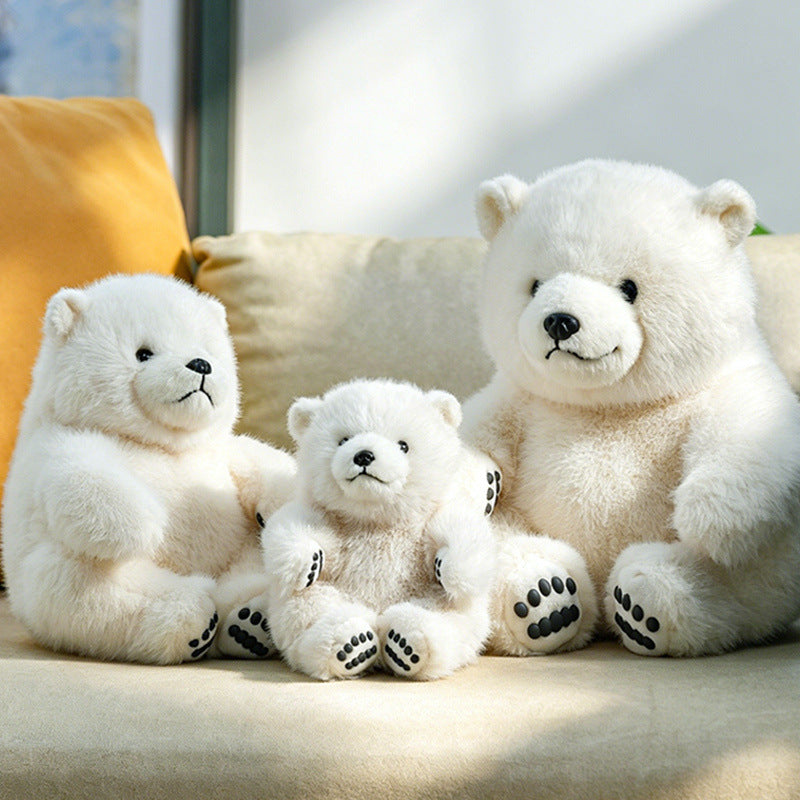 Sitting Plush Bear with Faux Fur, Weighted Base and Textured Paw Details