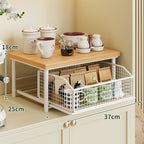 Sliding Mesh Cabinet Basket with Wood-Top Counter Riser
