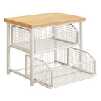 Sliding Mesh Cabinet Basket with Wood-Top Counter Riser