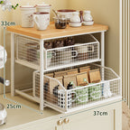 Sliding Mesh Cabinet Basket with Wood-Top Counter Riser