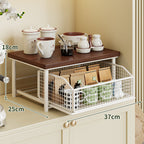 Sliding Mesh Cabinet Basket with Wood-Top Counter Riser
