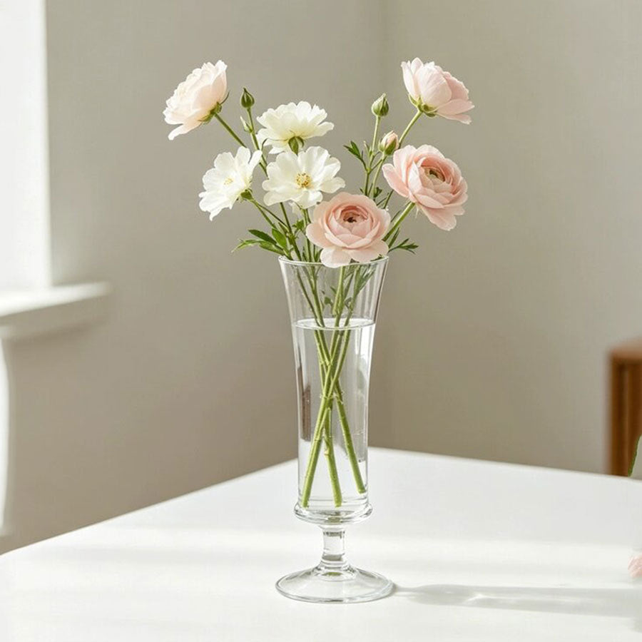 Slim Flared Pedestal Glass Bud Vase, 22 cm