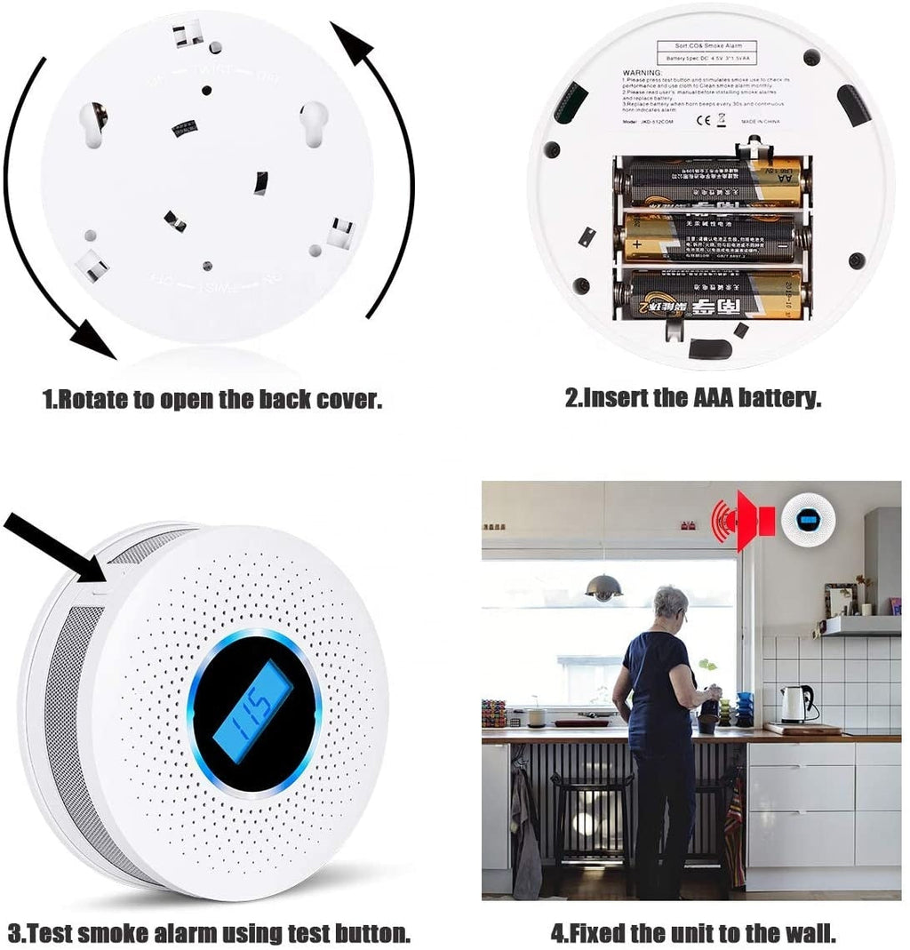 Smoke and Carbon Monoxide Detector, 120 x 35 mm, 85 dB