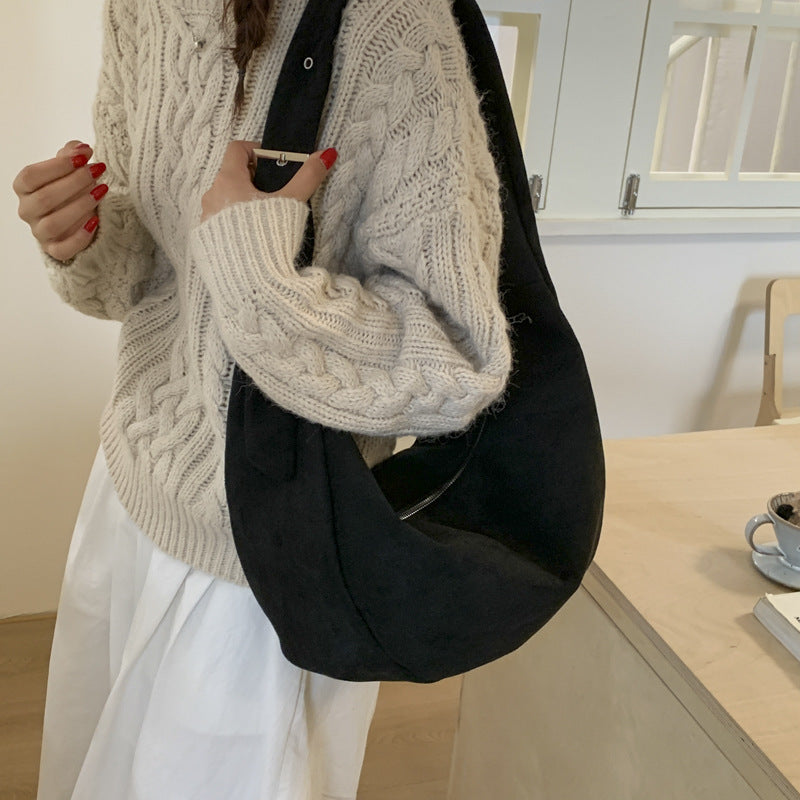Soft Suede Slouchy Shoulder Bag with Wide Strap