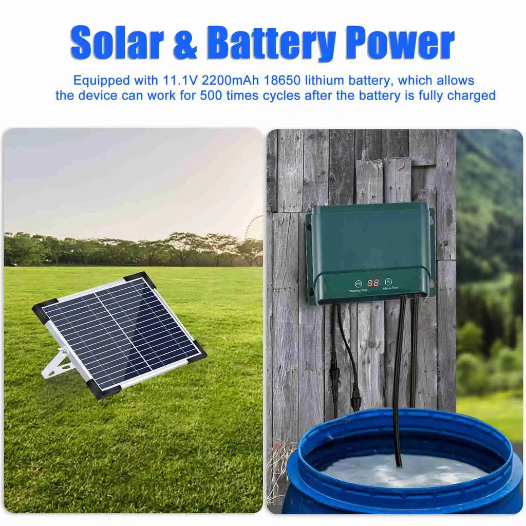 Solar Drip Irrigation System Kit, Automatic Watering, 30 Modes, 7 Timers