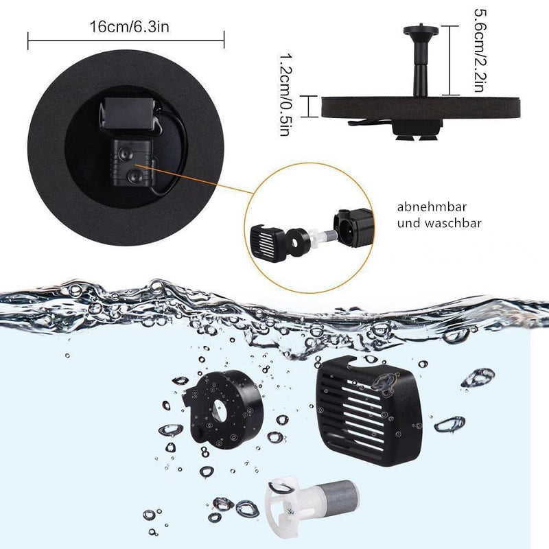Solar Fountain Pump for Garden, Pond or Birdbath, 7 V / 1.4 W