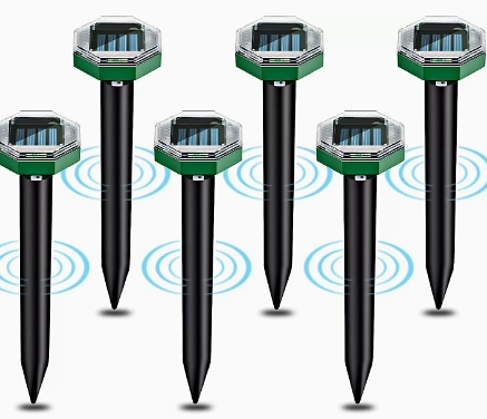 Solar-Powered Ultrasonic Mole Repellent Stakes, 4-Pack