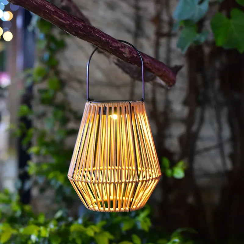 Solar Woven Lantern with LED Bulbs and Hanging Hook