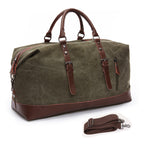 Spacious Canvas and Leather Travel Bag with Adjustable Shoulder Strap