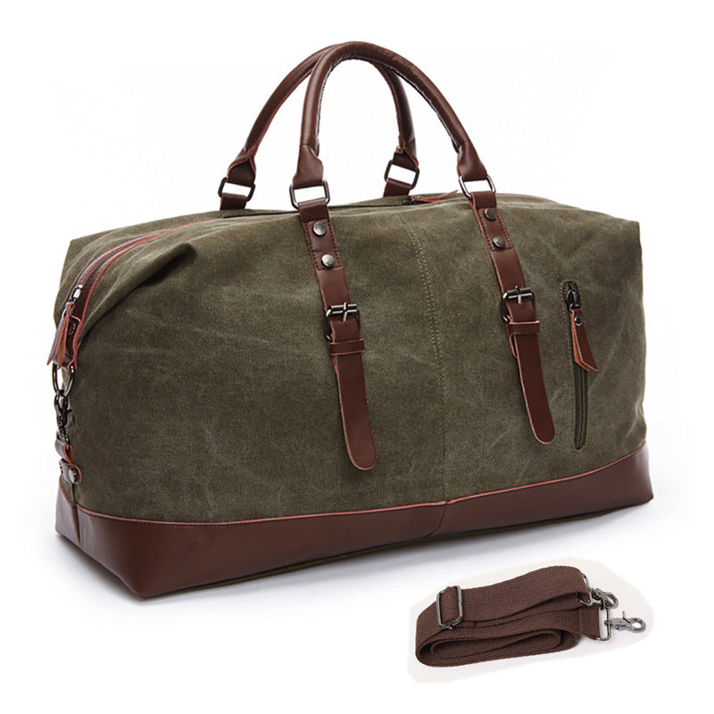 Spacious Canvas and Leather Travel Bag with Adjustable Shoulder Strap