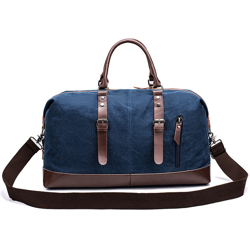 Spacious Canvas and Leather Travel Bag with Adjustable Shoulder Strap