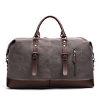 Spacious Canvas and Leather Travel Bag with Adjustable Shoulder Strap
