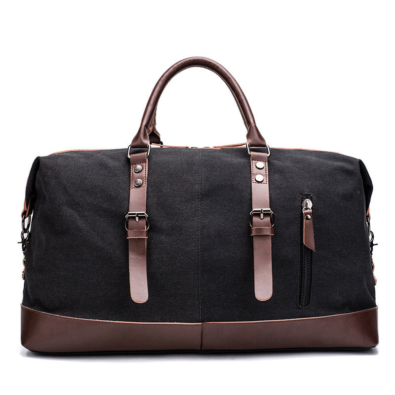 Spacious Canvas and Leather Travel Bag with Adjustable Shoulder Strap