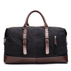 Spacious Canvas and Leather Travel Bag with Adjustable Shoulder Strap