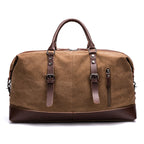 Spacious Canvas and Leather Travel Bag with Adjustable Shoulder Strap