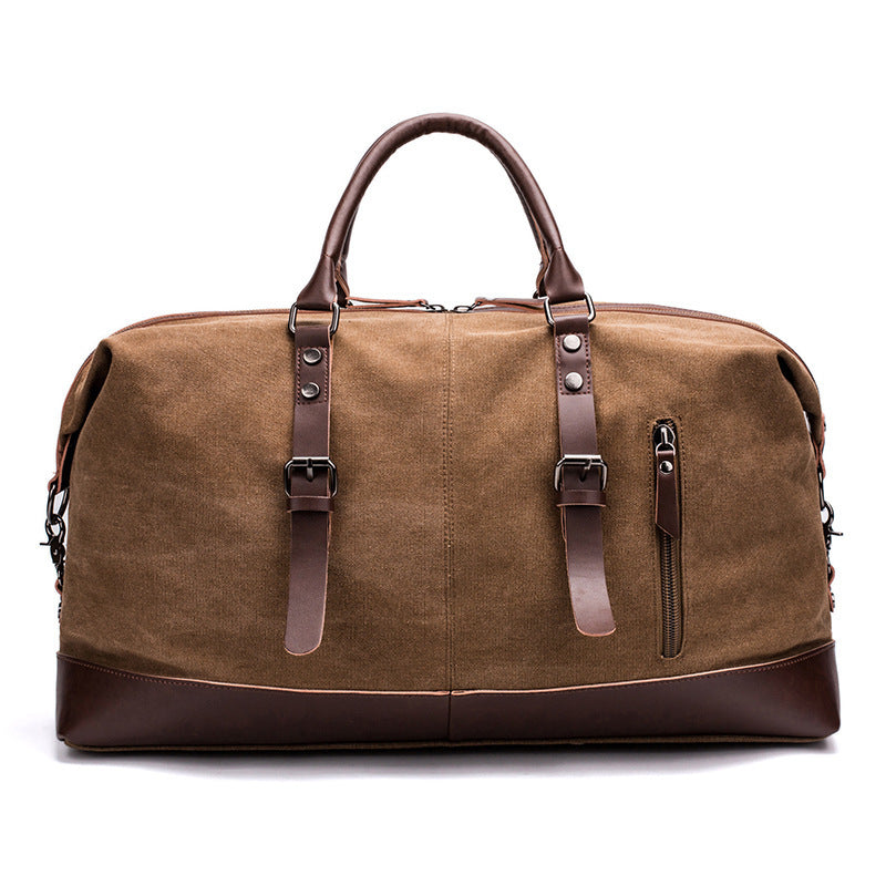 Spacious Canvas and Leather Travel Bag with Adjustable Shoulder Strap