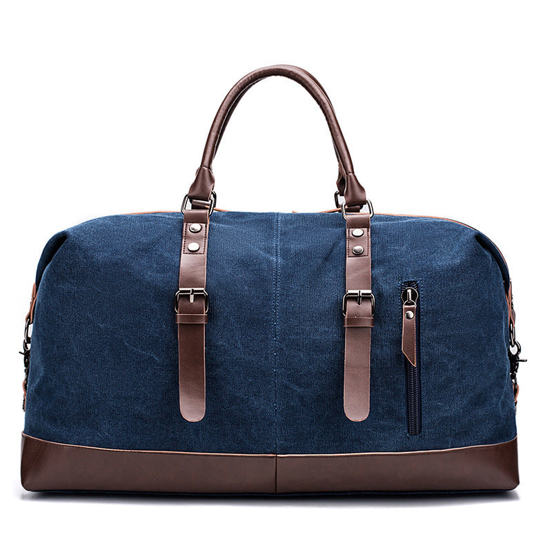 Spacious Canvas and Leather Travel Bag with Adjustable Shoulder Strap
