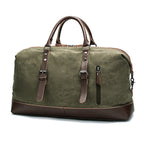 Spacious Canvas and Leather Travel Bag with Adjustable Shoulder Strap