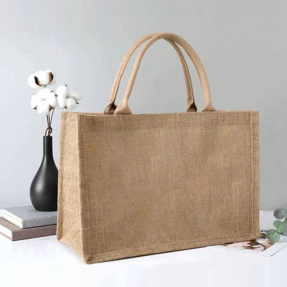 Spacious Jute Shopping Bag with Reinforced Handles