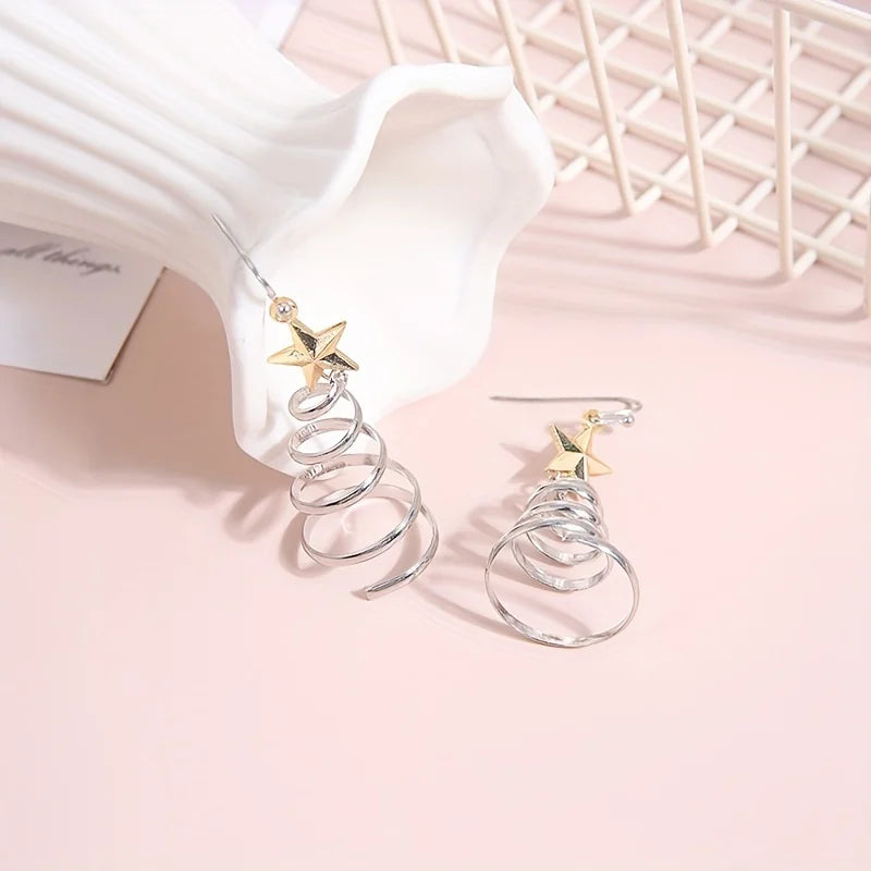Spiral Christmas Tree Dangle Earrings in Zinc Alloy