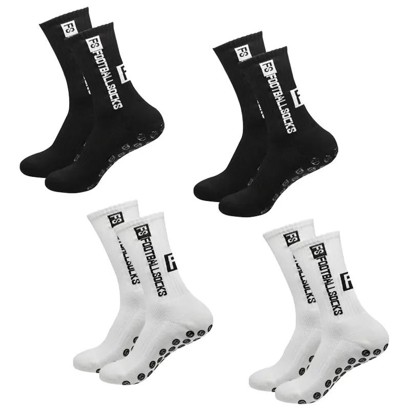 Soccer Sports Grip Socks 4 Pairs - Non-Slip Rubber, Cotton Spandex, Size 38-47