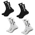 Soccer Sports Grip Socks 4 Pairs - Non-Slip Rubber, Cotton Spandex, Size 38-47