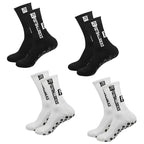 Soccer Sports Grip Socks 4 Pairs - Non-Slip Rubber, Cotton Spandex, Size 38-47
