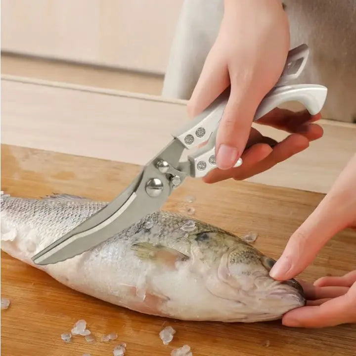 Stainless Steel Kitchen Shears with Fish Scale Remover and Safety Lock