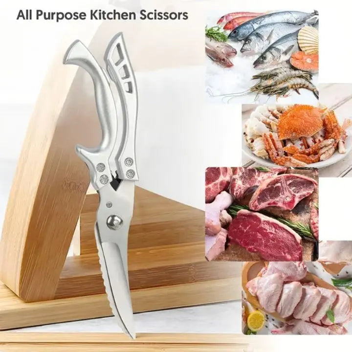 Stainless Steel Kitchen Shears with Fish Scale Remover and Safety Lock