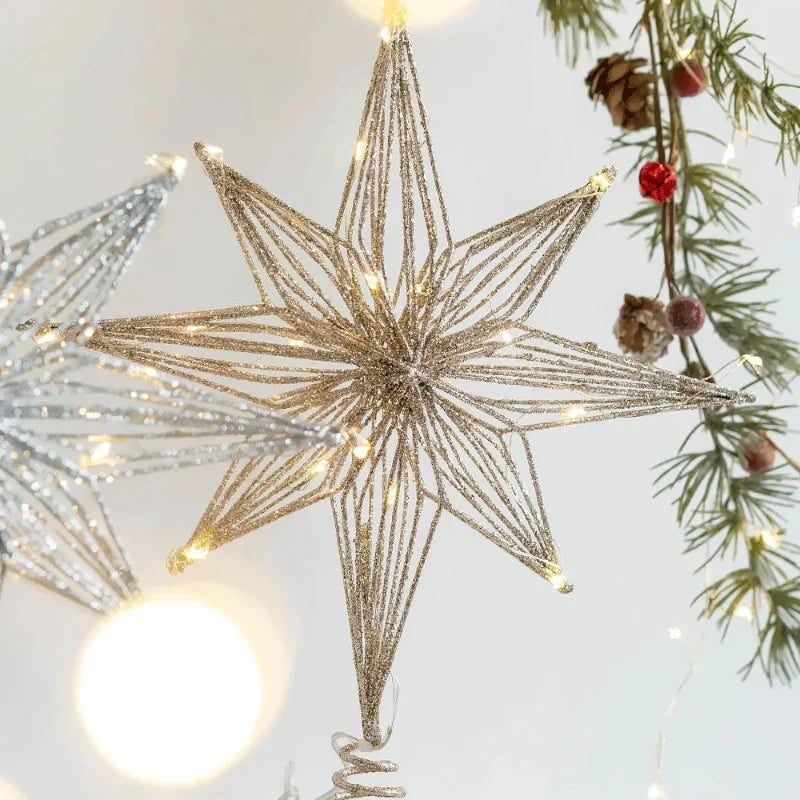 Star Christmas Tree Topper with Integrated Lights and Spiral Base