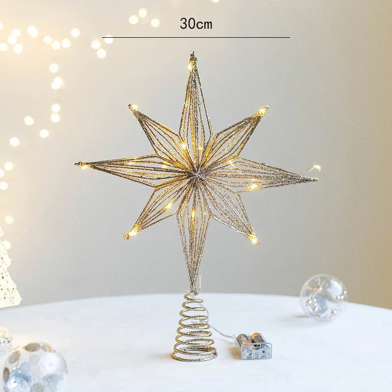 Star Christmas Tree Topper with Integrated Lights and Spiral Base