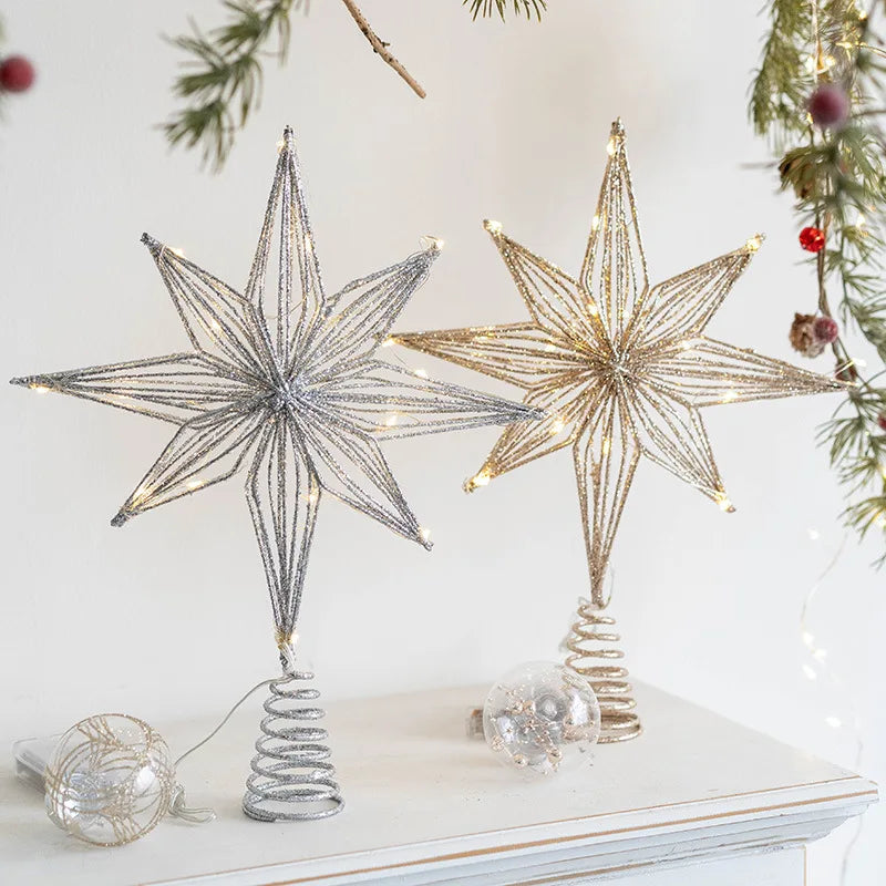 Star Christmas Tree Topper with Integrated Lights and Spiral Base