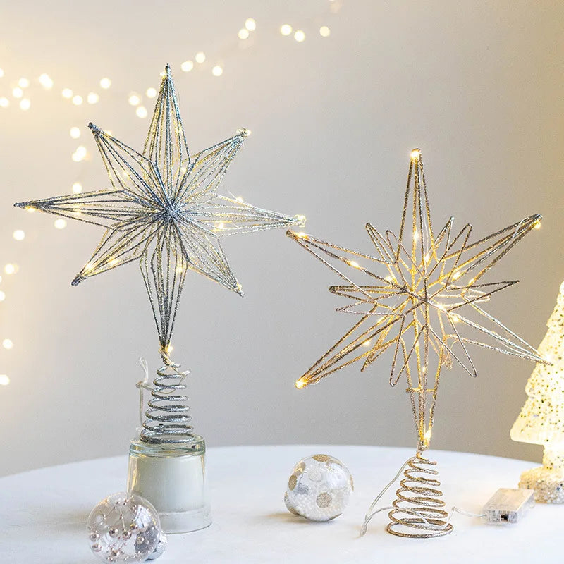 Star Christmas Tree Topper with Integrated Lights and Spiral Base