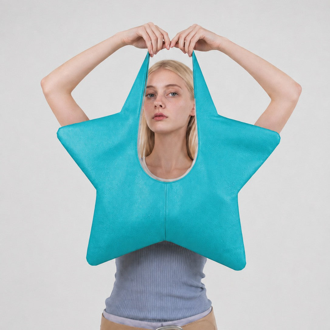 Star-Shaped Synthetic Leather Handbag with Comfortable Handles